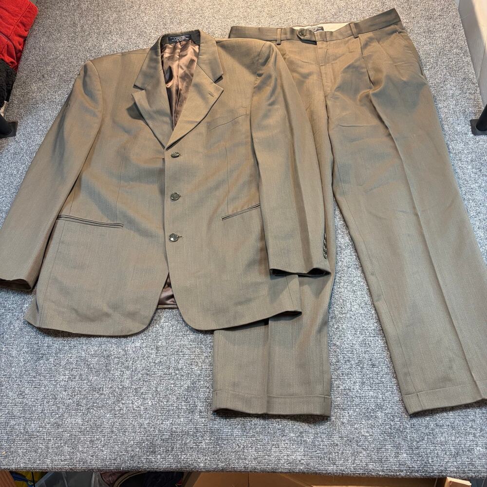 Albert Nipon Golden Fil Wool Suit Mens 42R Taupe Brown 2 Piece Set Blazer Pants